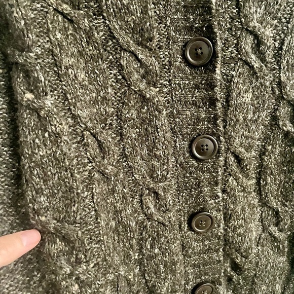 Vintage LL Bean Brown Wool Blend Cable Knit Cardigan Sweater Women’s Size M - Picture 2 of 10